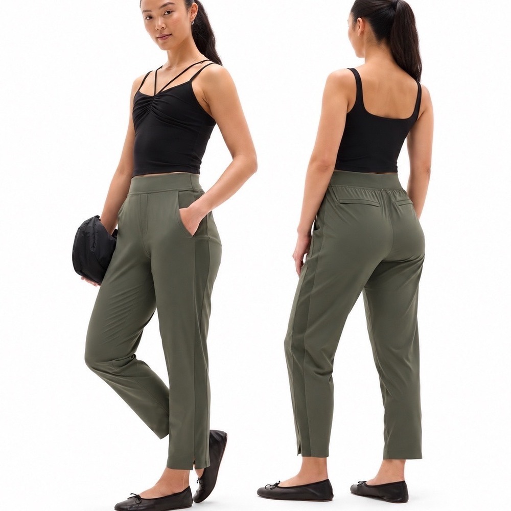 Athleta Brooklyn Mid Rise Ankle Pants 6 Olive Green Stretch Travel Womens